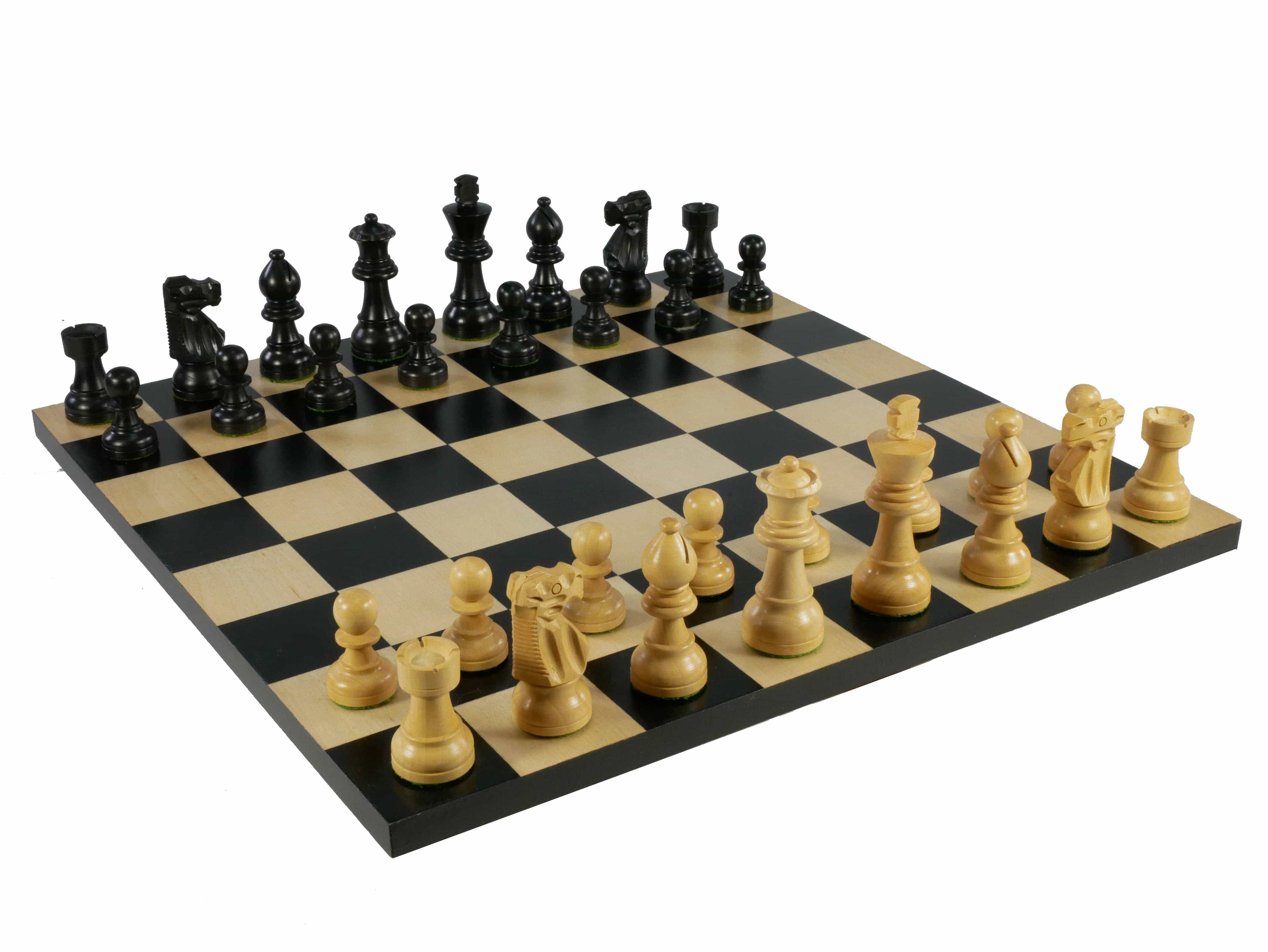 Chess Set - 3" Black French Knight Chessmen on Black/Maple