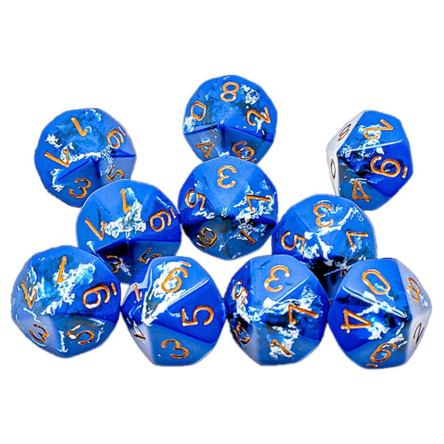 Chessex: d10clamshell 10ct - Brush, Waterbreak