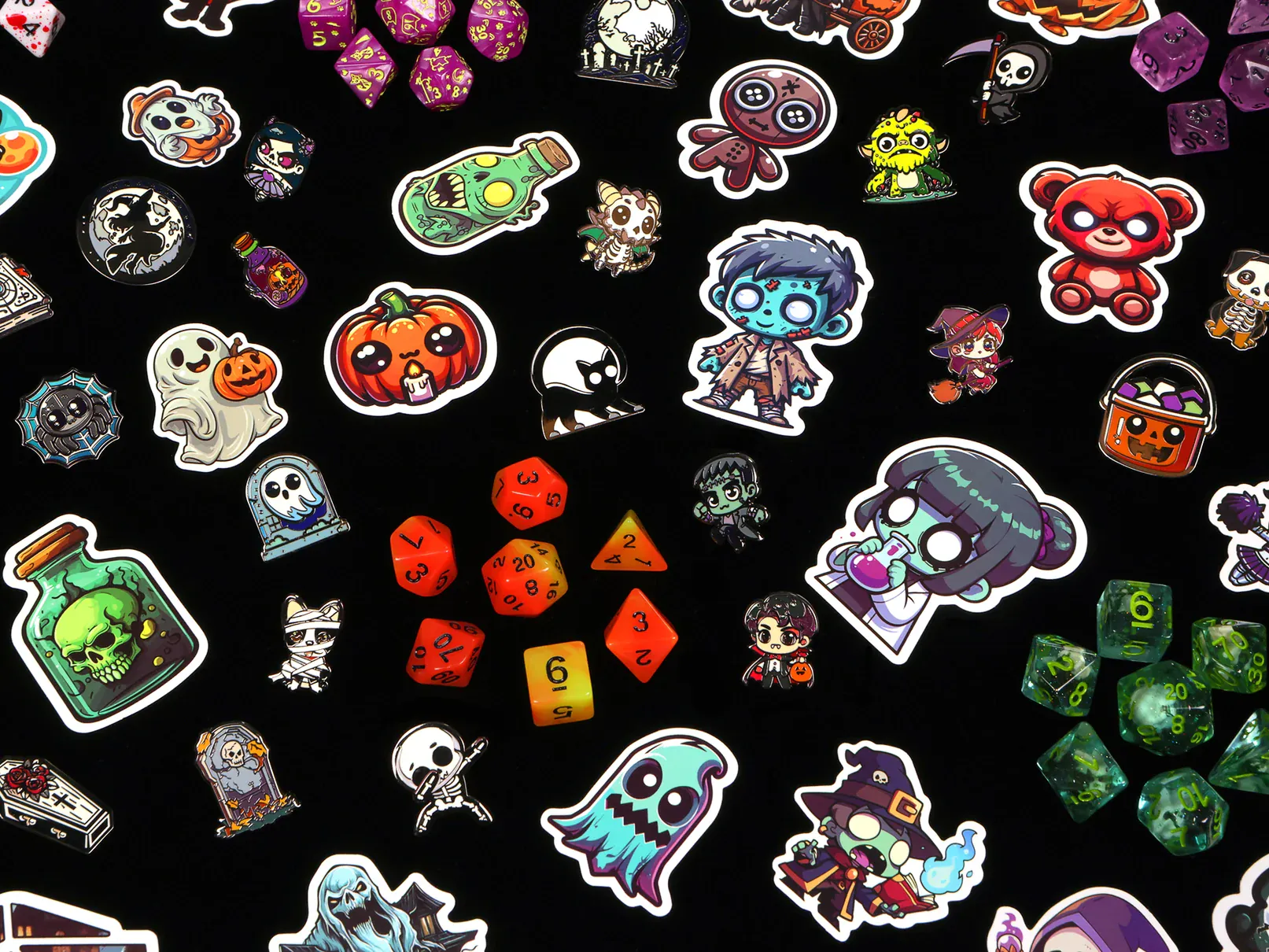 Fright Night Mystery Dice – Spooky dice, pins and stickers! - Image 2