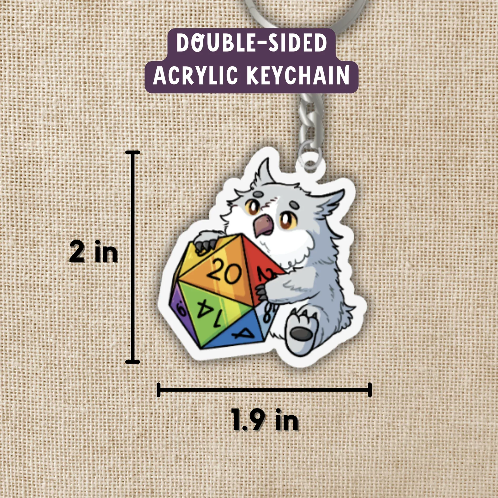 Owlbear with Rainbow D20 Keychain - Image 2